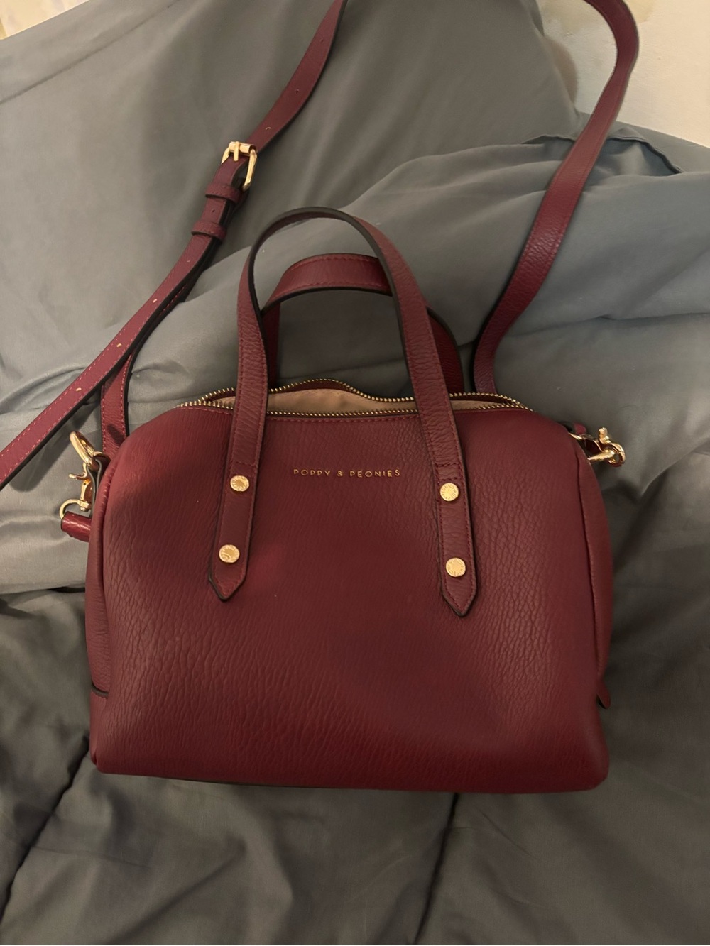 Poppy & Peonies - Out & About vegan leather bag. Berry colour